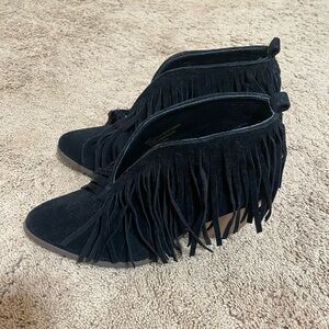 Black fringe booties